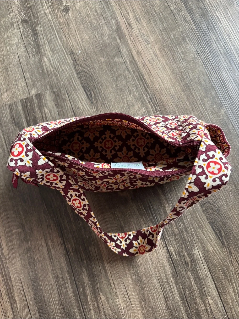 Vera Bradley Quilted Small Single Wide Strap Tote Handbag Burgundy Floral Print